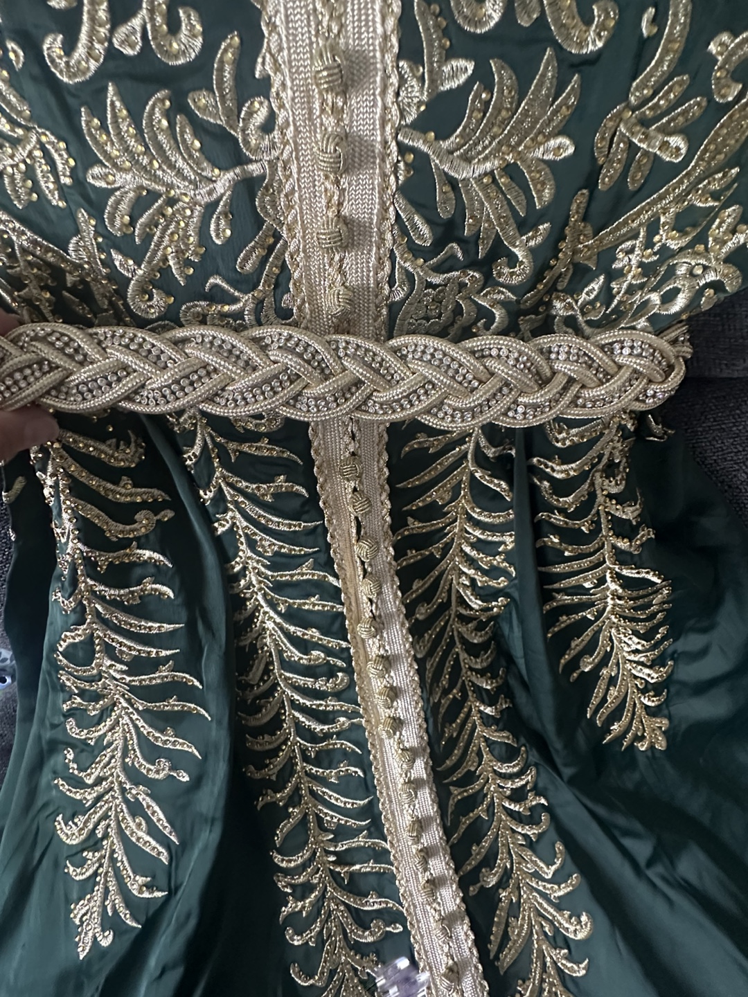 Gorgeous Emerald Green Caftan with Gold Embroidery