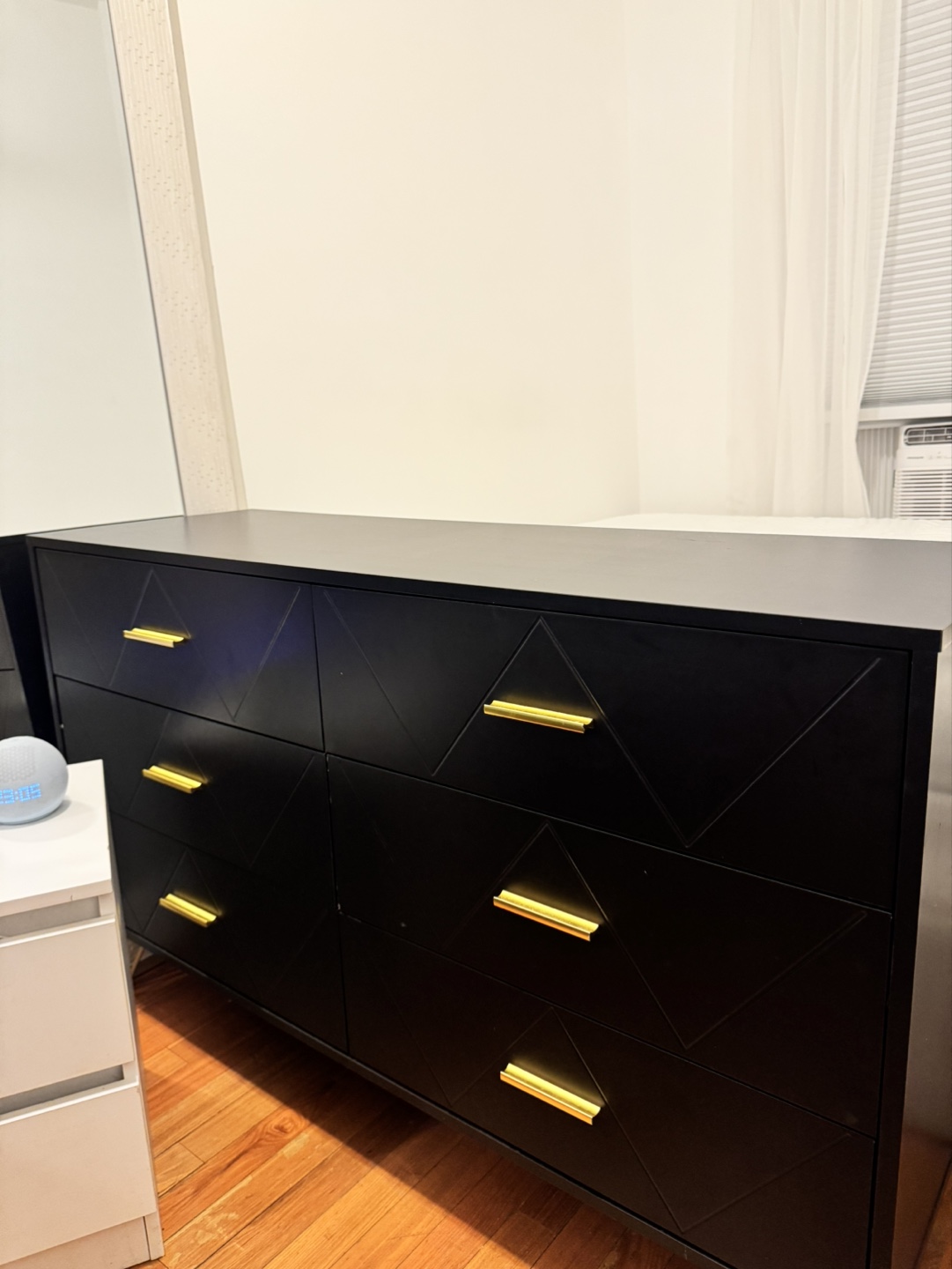 Black 6-Drawer Dresser with Gold Legs and Hardware