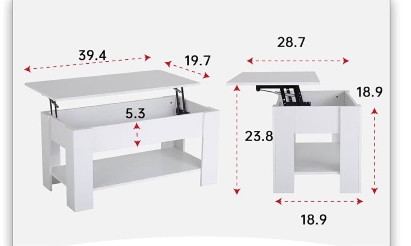 White Lift-Top Coffee Table with Shelf - photo 3