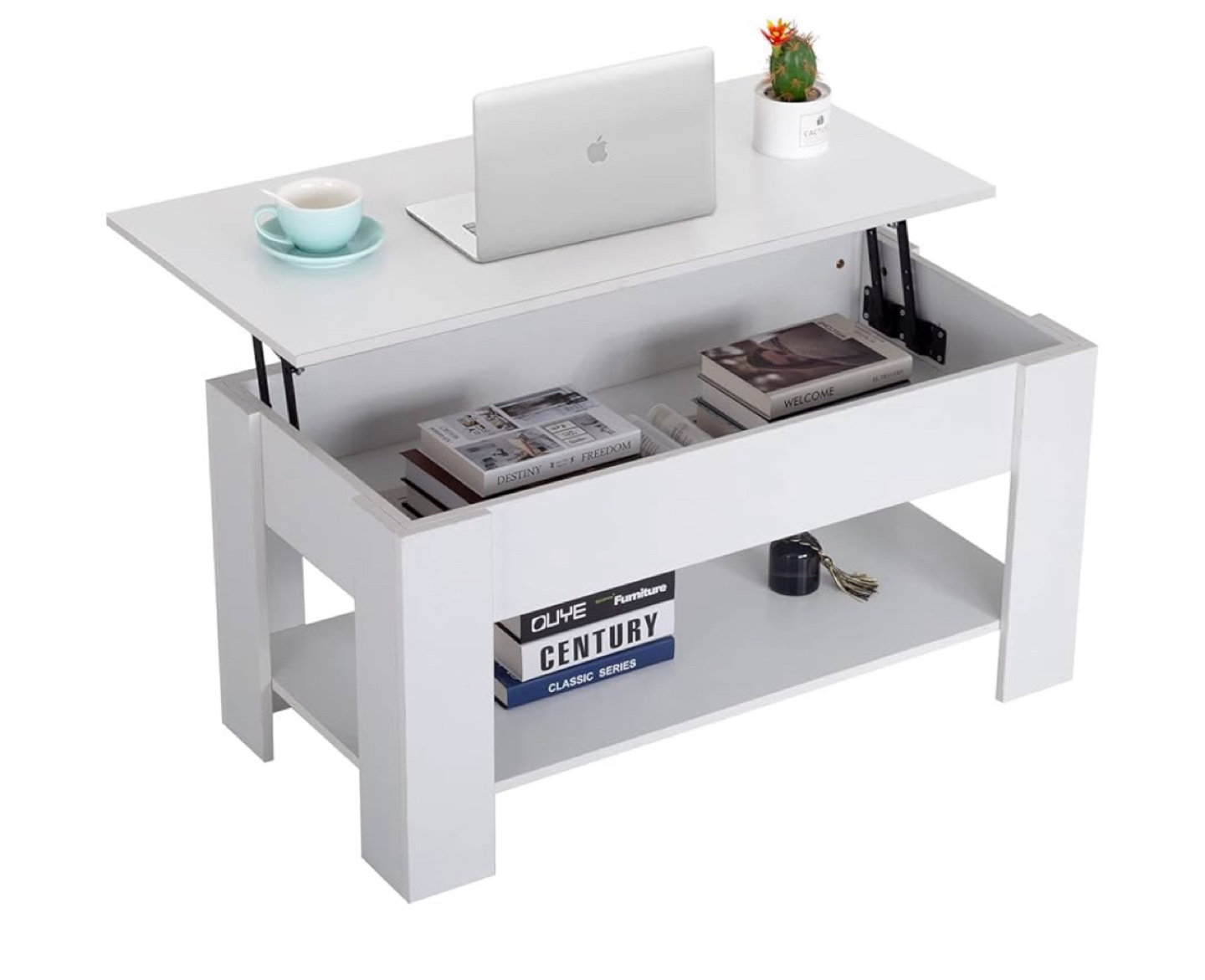 White Lift-Top Coffee Table with Shelf