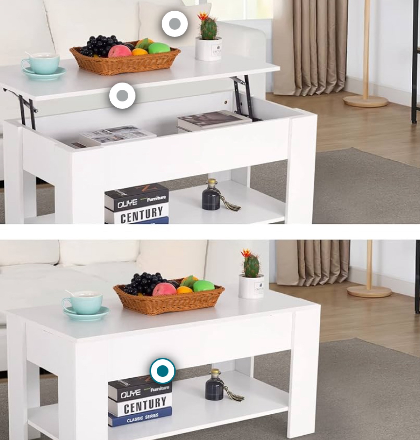 White Lift-Top Coffee Table with Shelf - photo 2