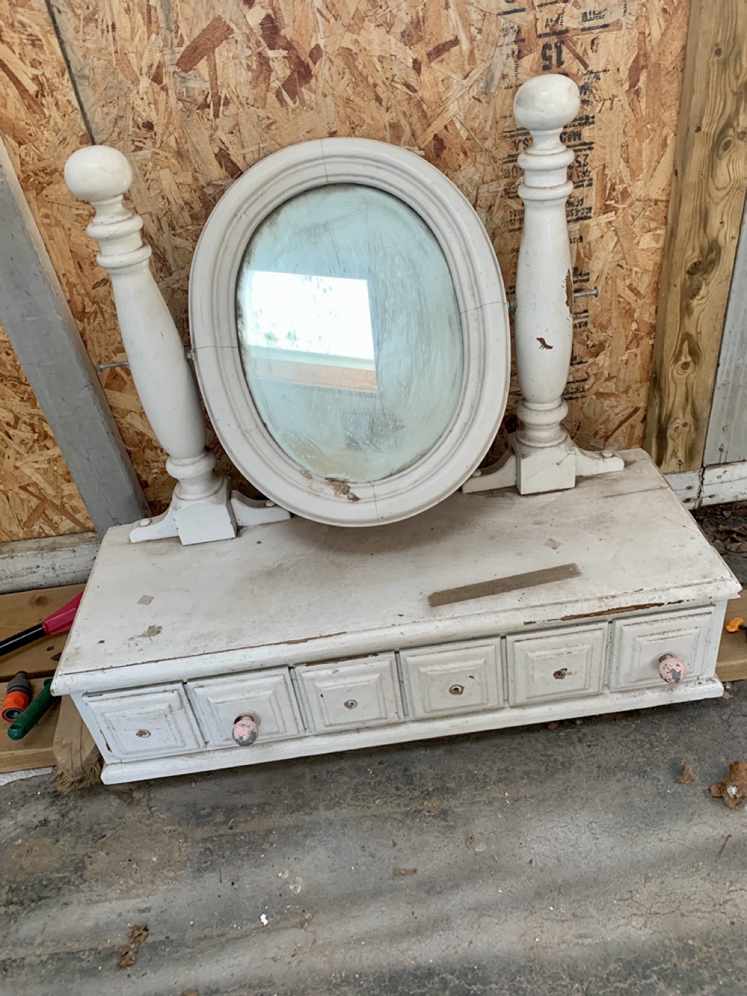 Vintage White Vanity Mirror with Drawer