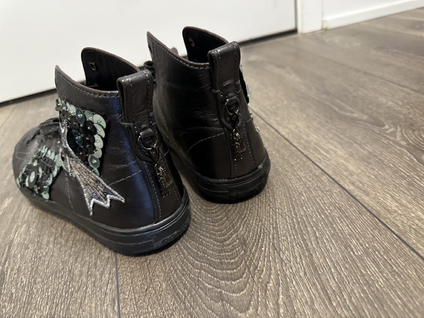 Coach Black Leather High-Top Sneakers with Sequins - photo 2