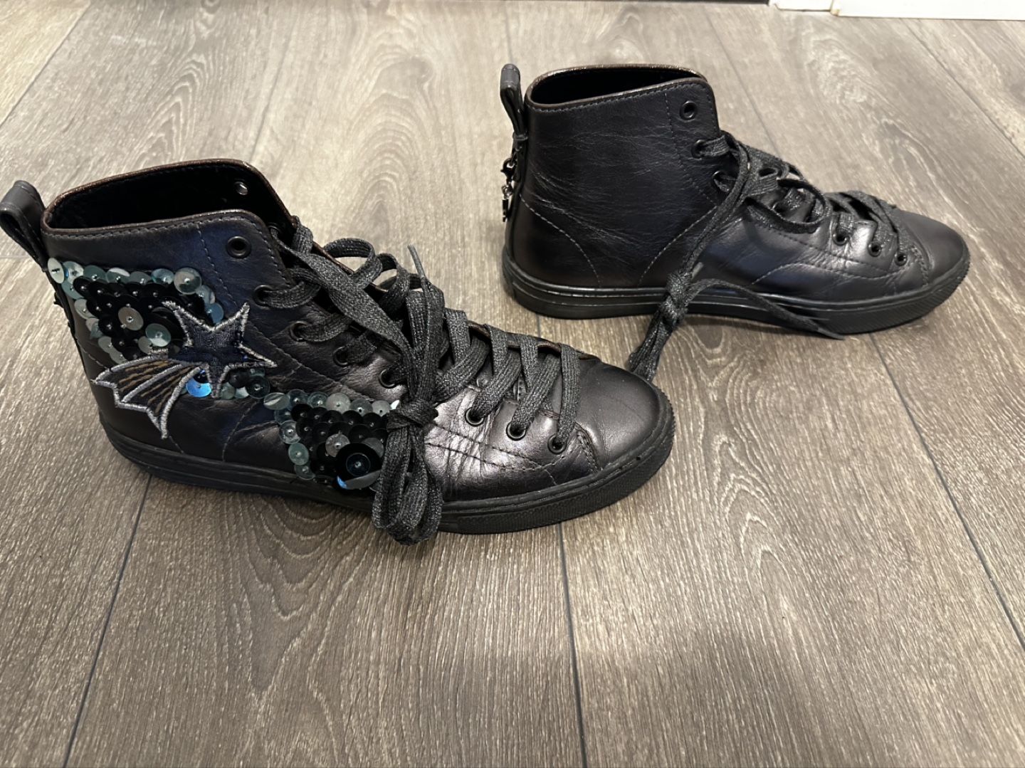 Coach Black Leather High-Top Sneakers with Sequins - photo 3