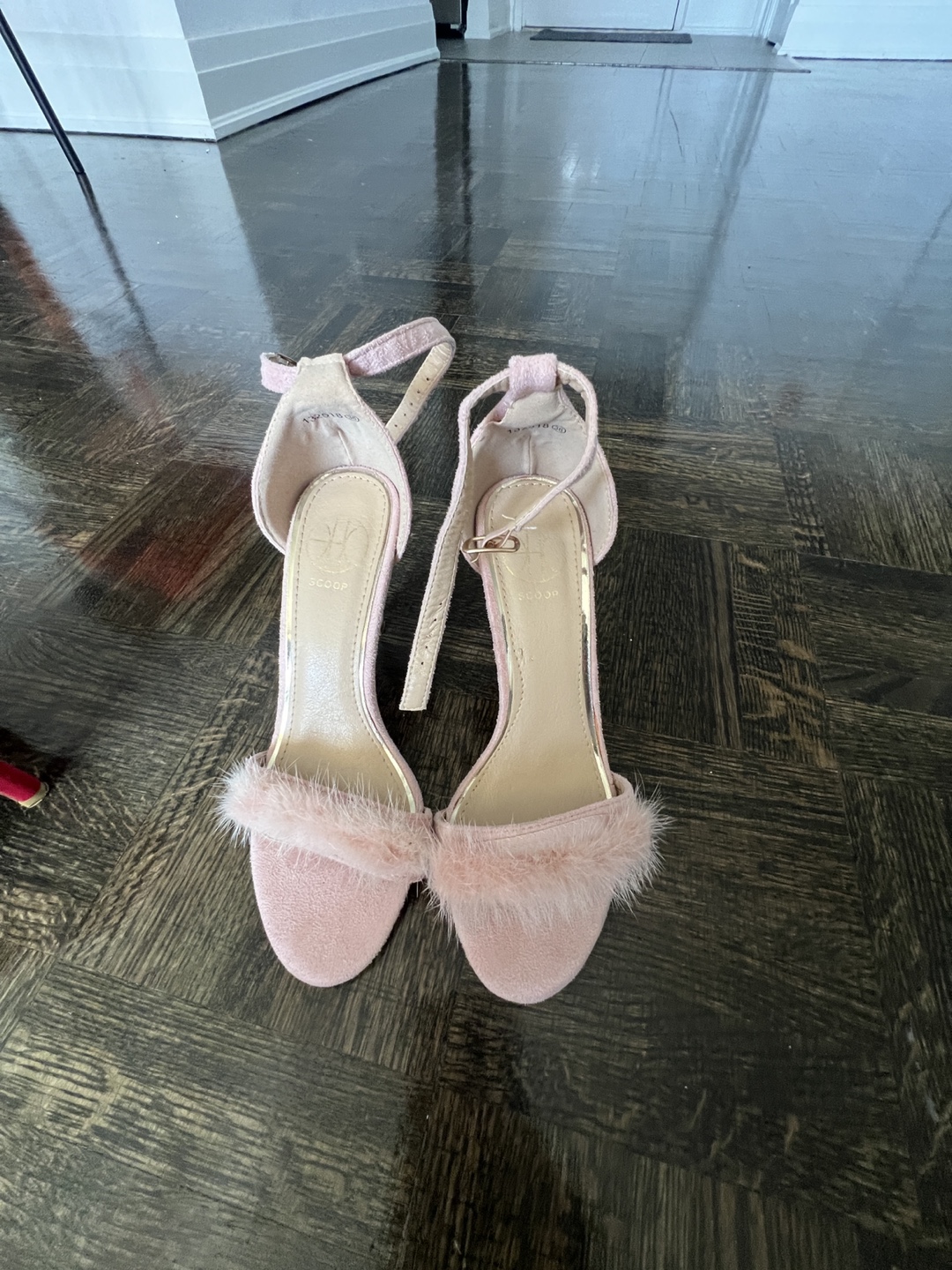 Two pairs of women's heels - Pink furry and Red bow