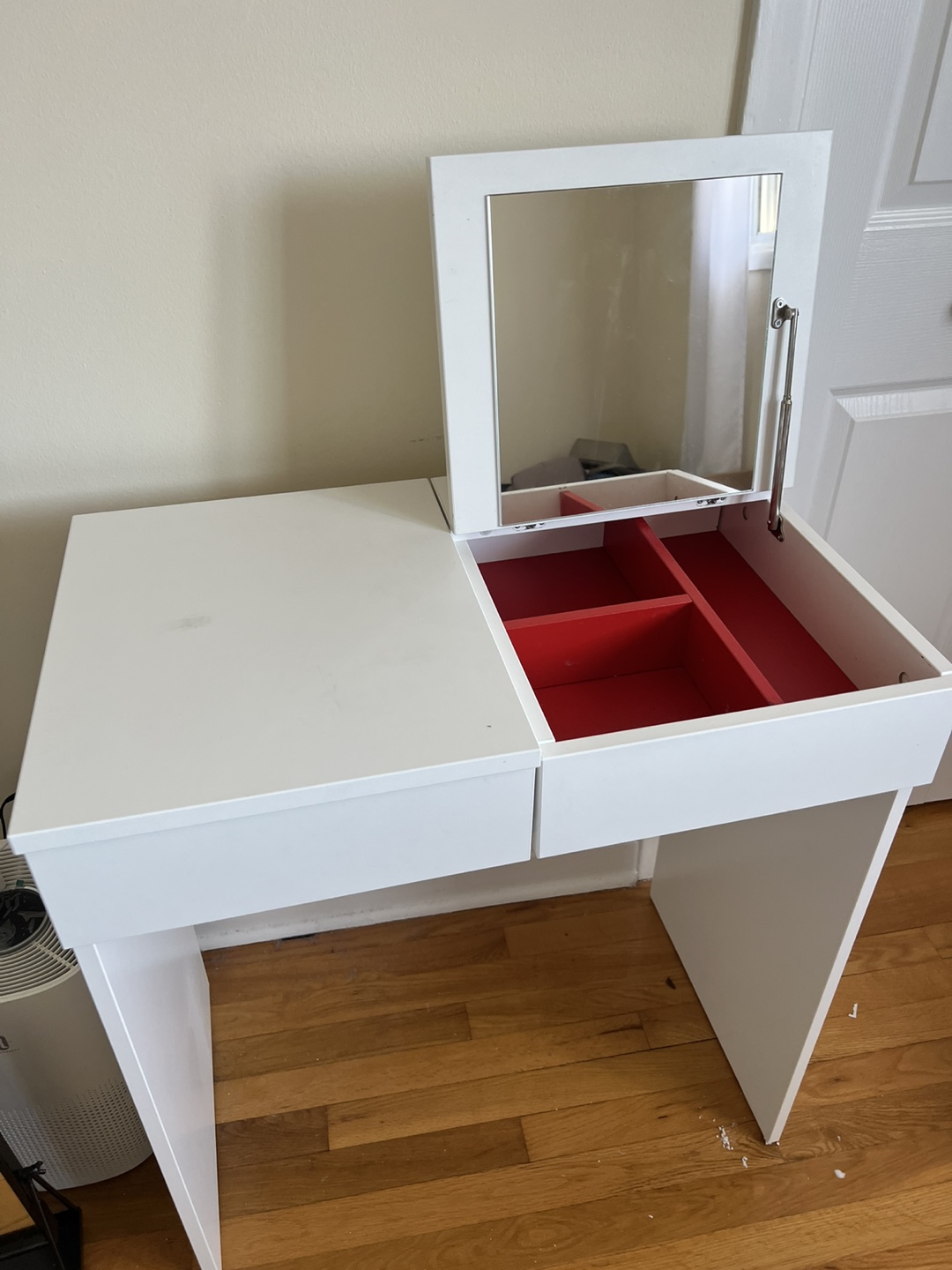 White Vanity Desk with Mirror and Drawers - photo 2
