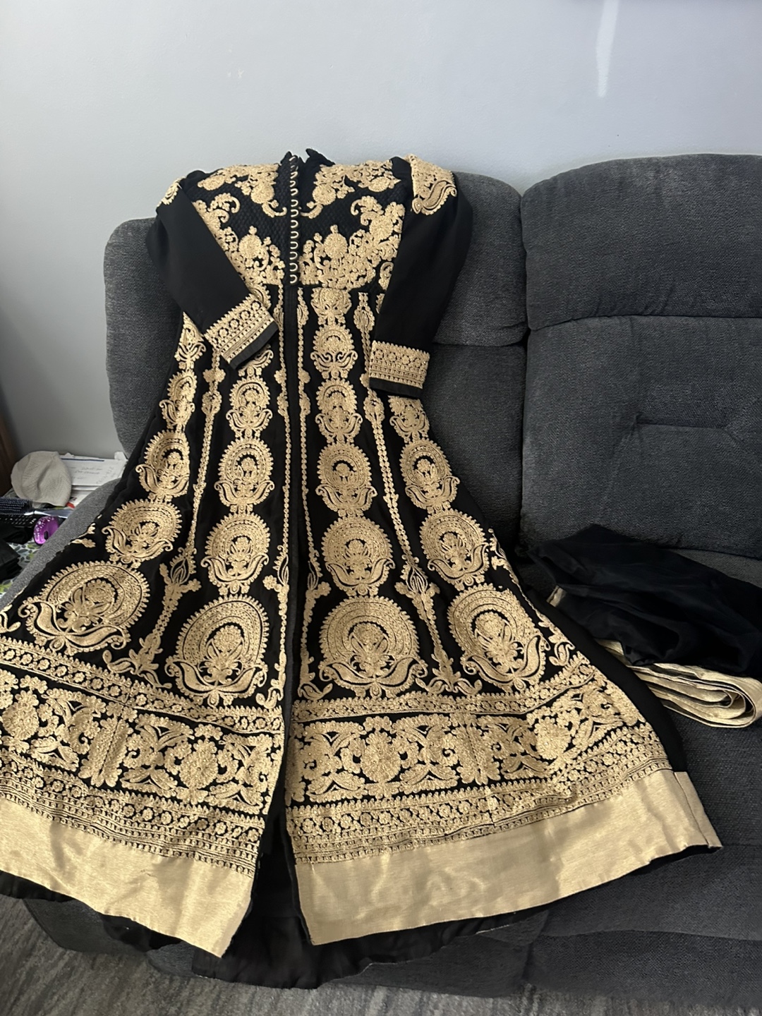 Aashirwad Creations Black and Gold Embroidered Anarkali Suit - photo 2