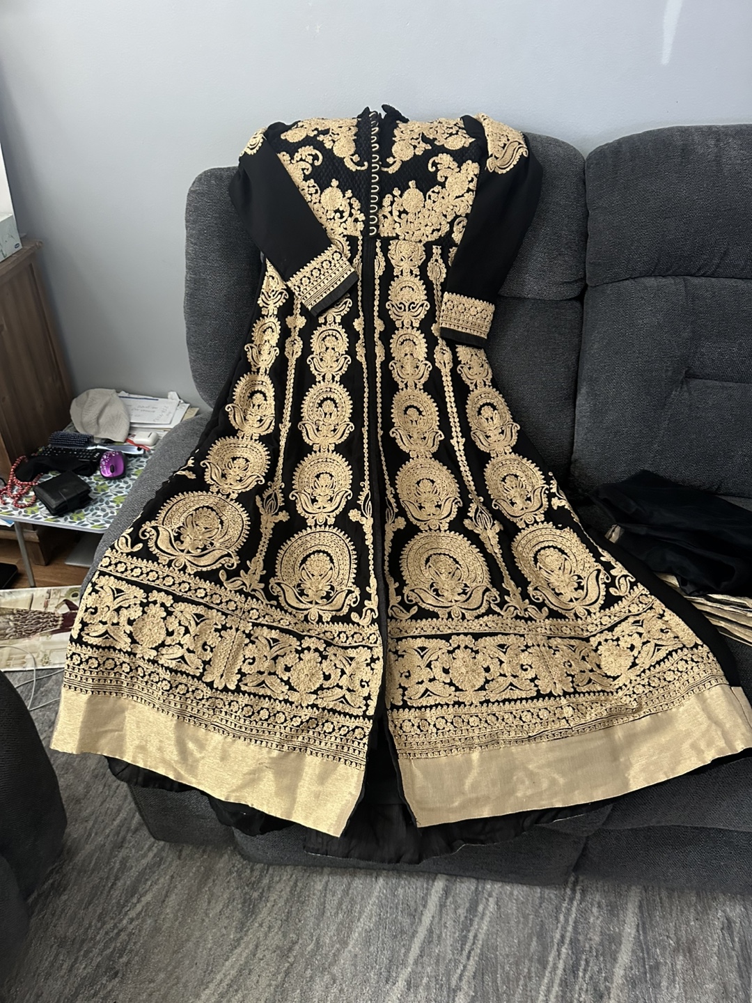 Aashirwad Creations Black and Gold Embroidered Anarkali Suit - photo 4