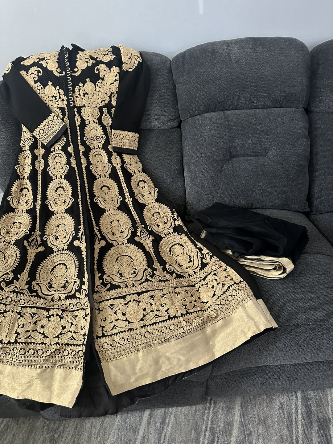 Aashirwad Creations Black and Gold Embroidered Anarkali Suit - photo 3