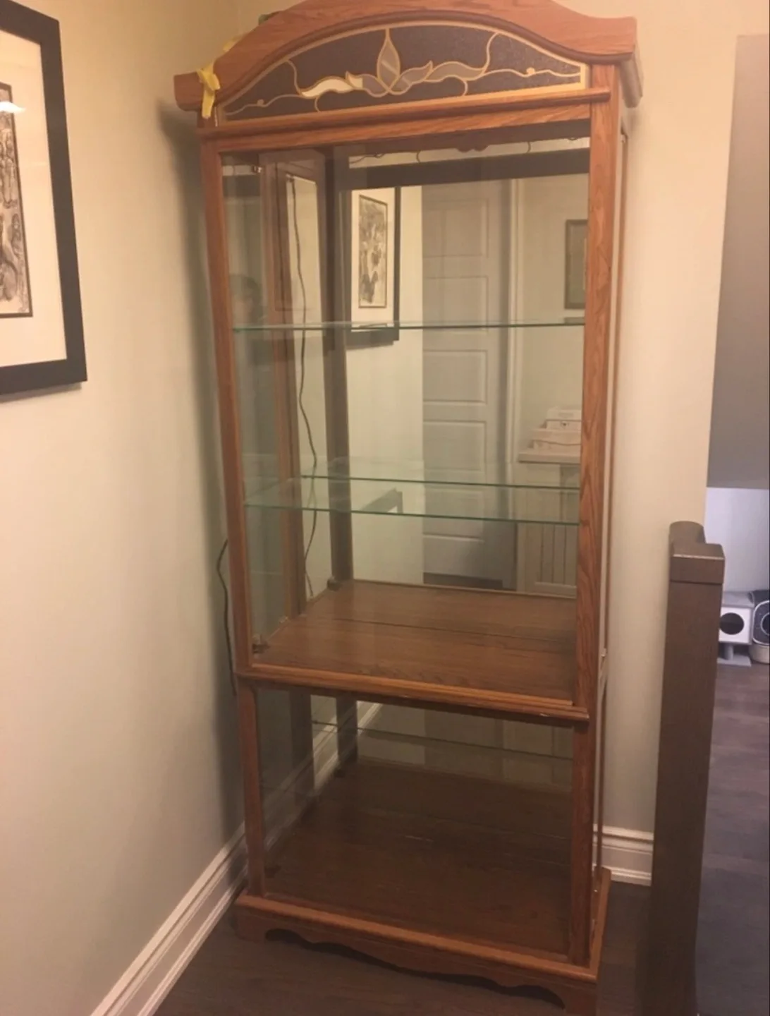 Oak Curio Cabinet with Glass Shelves and Light thumbnail