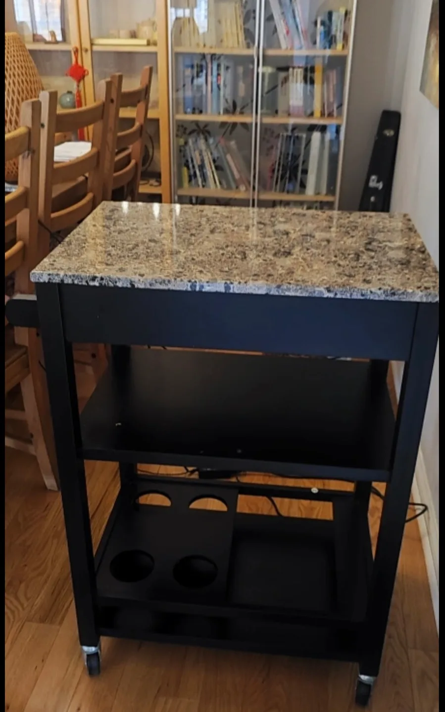 Black Kitchen Cart with Granite Top thumbnail