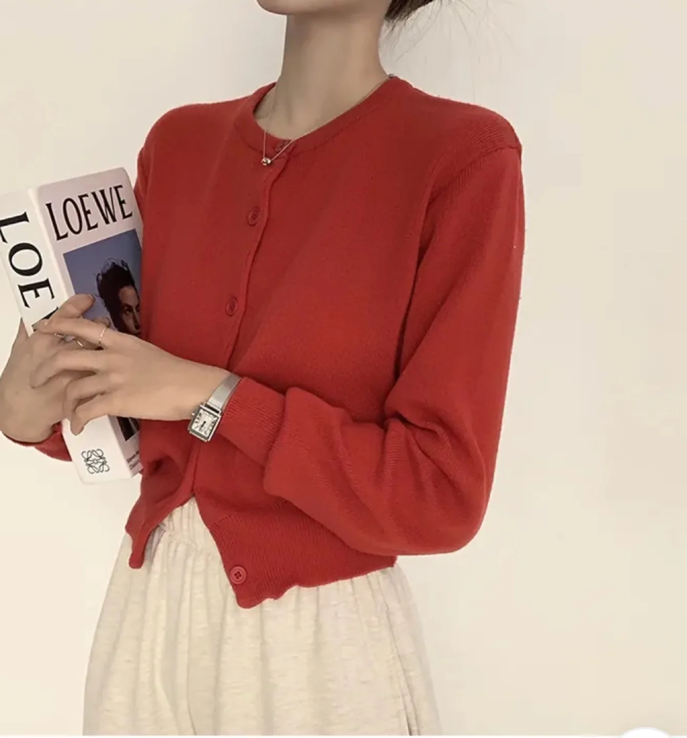 Women's Red Knit Cardigan image indicator(2)