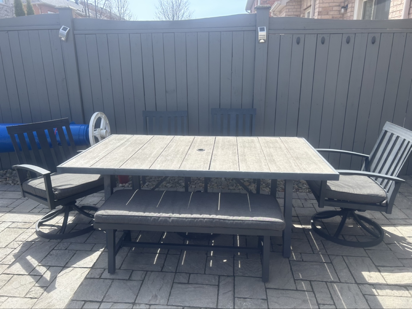 Patio Dining Set - 6-Piece Table and Chair Set with Bench - photo 2