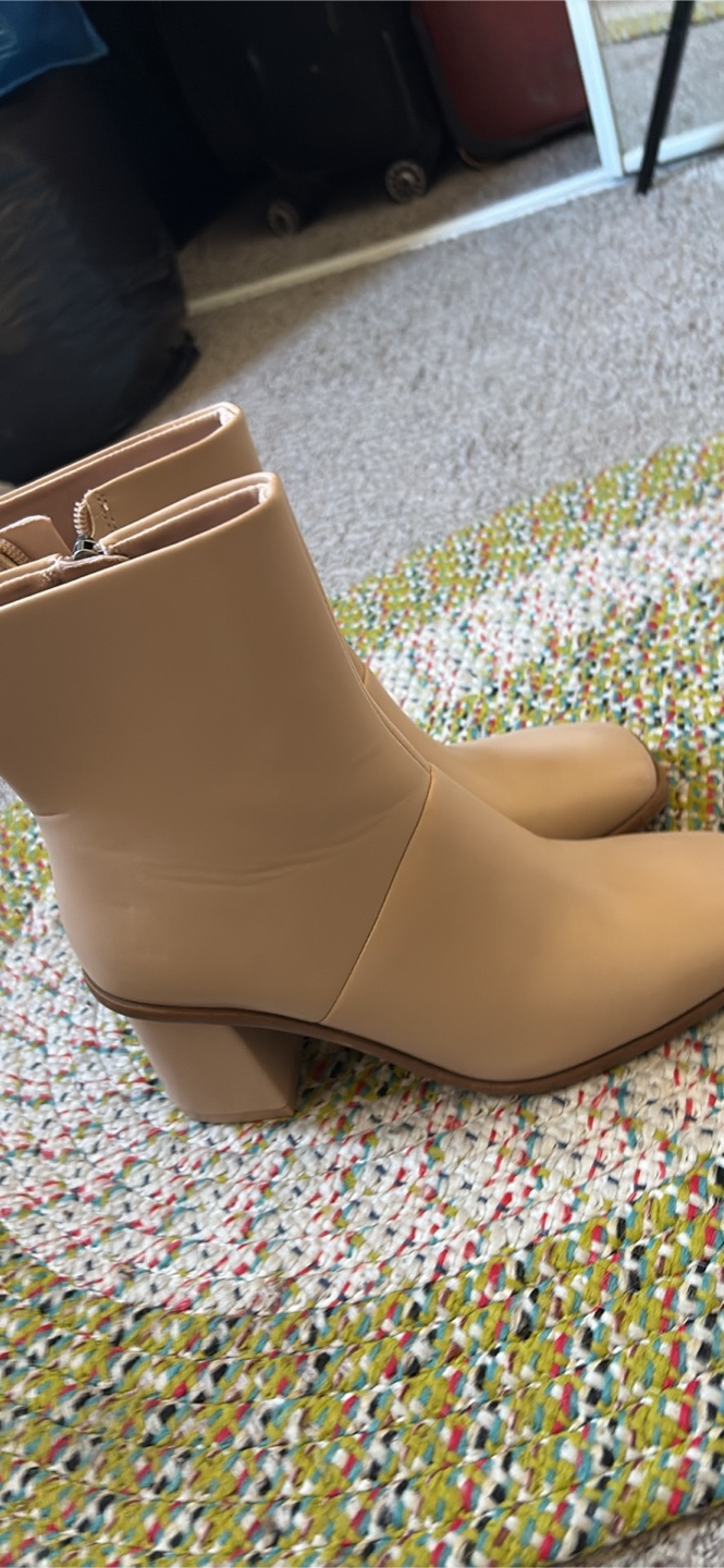 Beige Block Heel Ankle Boots