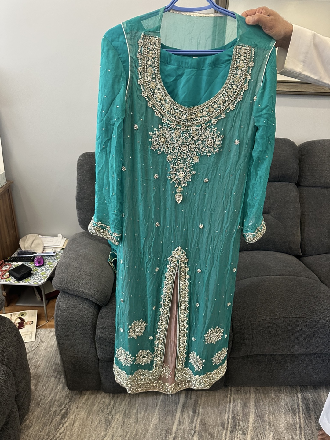 Teal Pakistani Shalwar Kameez with Heavy Embellishments