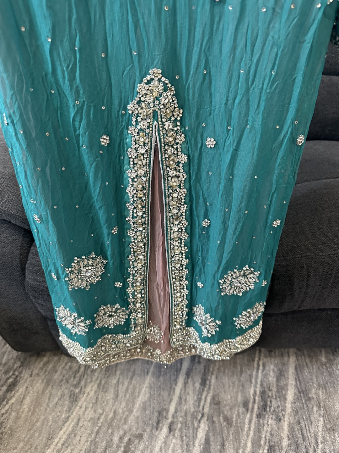 Teal Pakistani Shalwar Kameez with Heavy Embellishments - photo 4