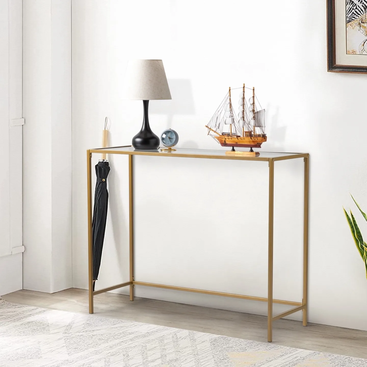 Gold Metal and Glass Console Table thumbnail