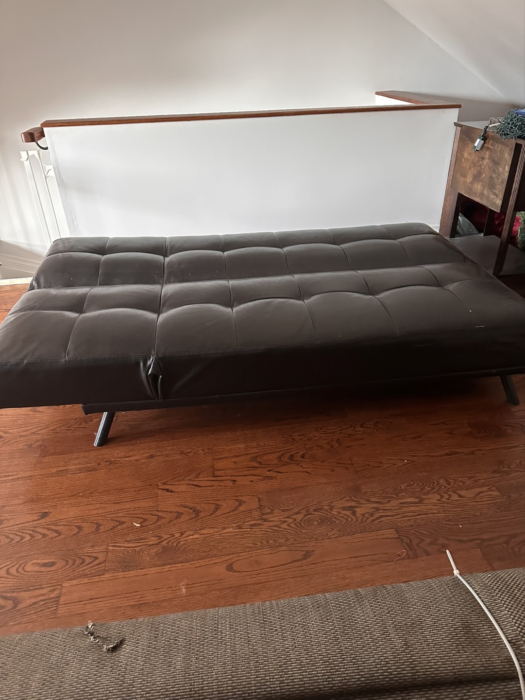 Dark Brown Faux Leather Futon Sofa Bed - photo 2