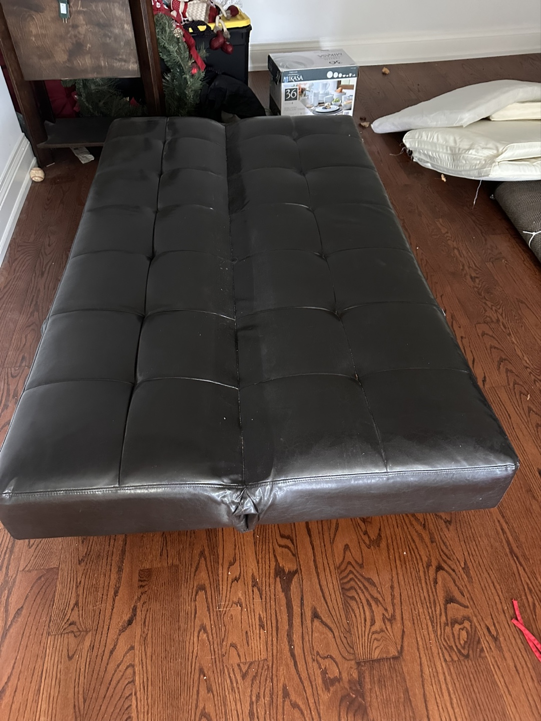Dark Brown Faux Leather Futon Sofa Bed - photo 3