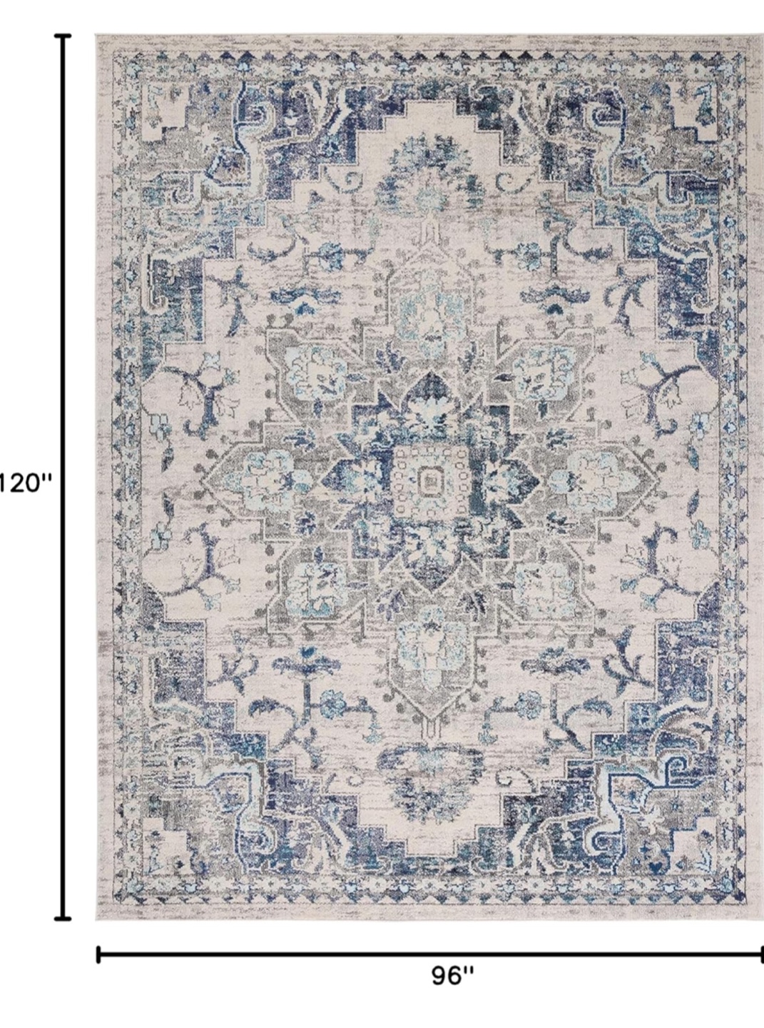 Large Blue and Gray Area Rug, 96"x120"