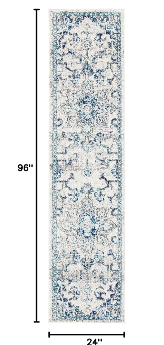96" x 24" Blue and Gray Area Rug Runner