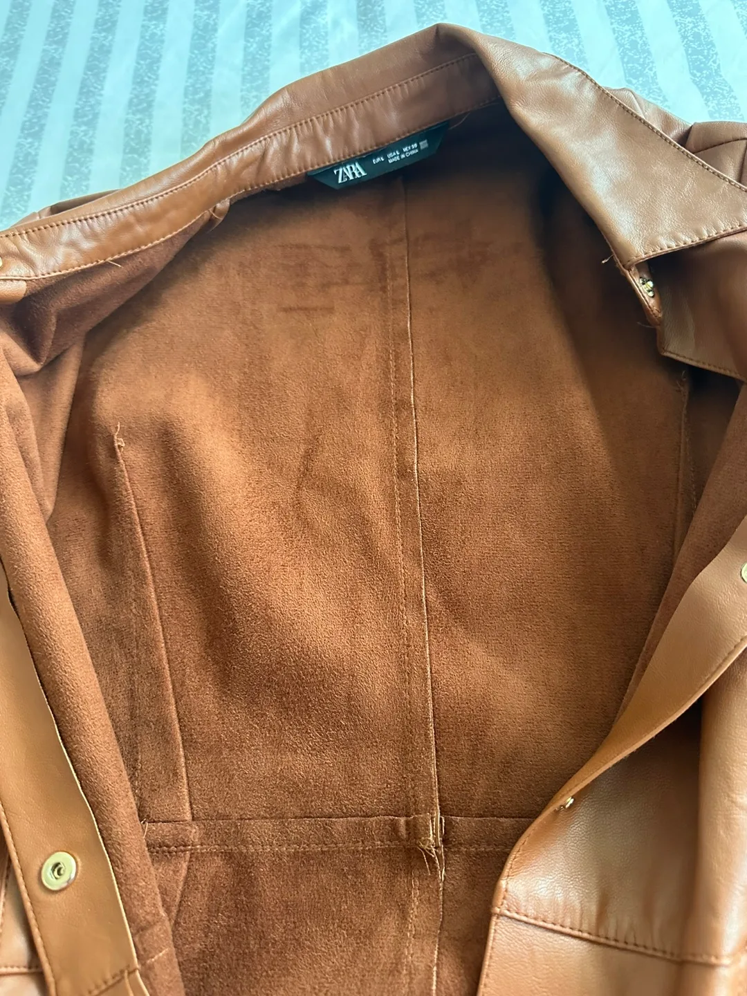 Zara Brown Pleather Midi Shirt Dress Size Large image indicator(5)