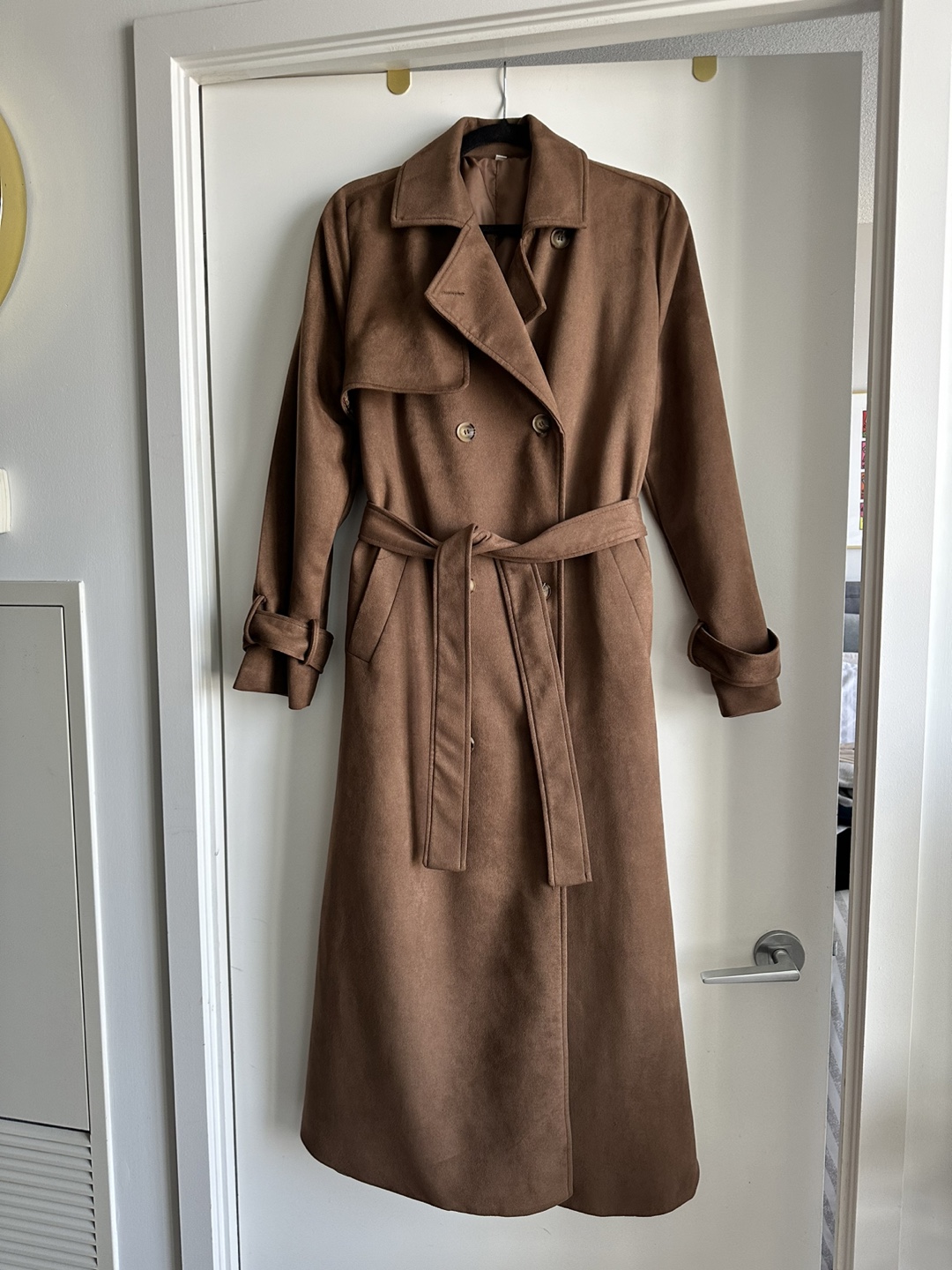 Brown Suede-Style Trench Coat - Size L