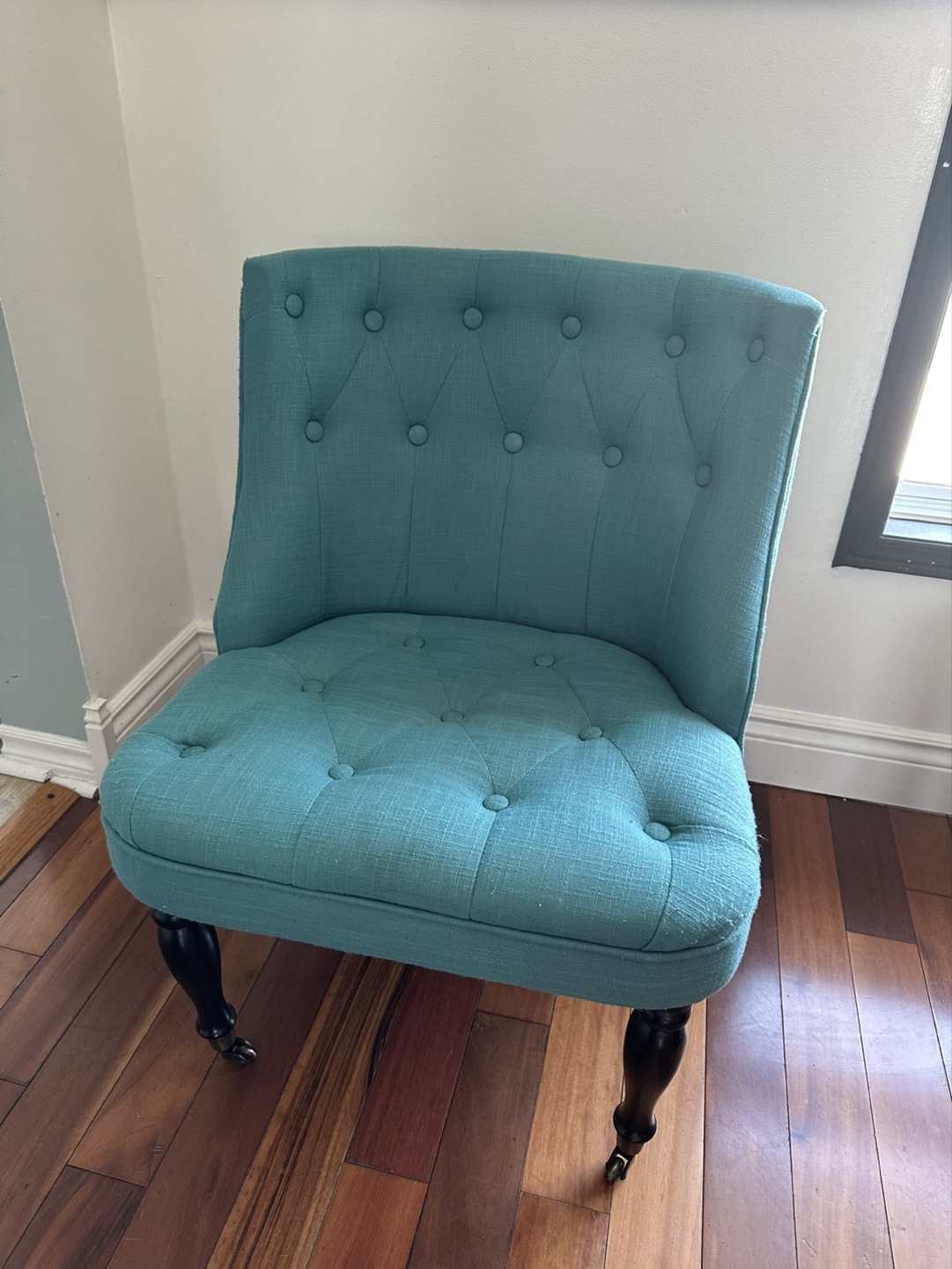 Teal Button-Tufting Accent Chair