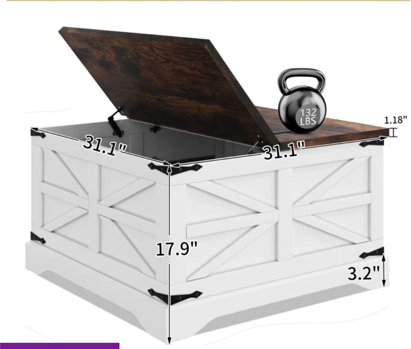 Farmhouse Style Coffee Table with Storage - photo 3