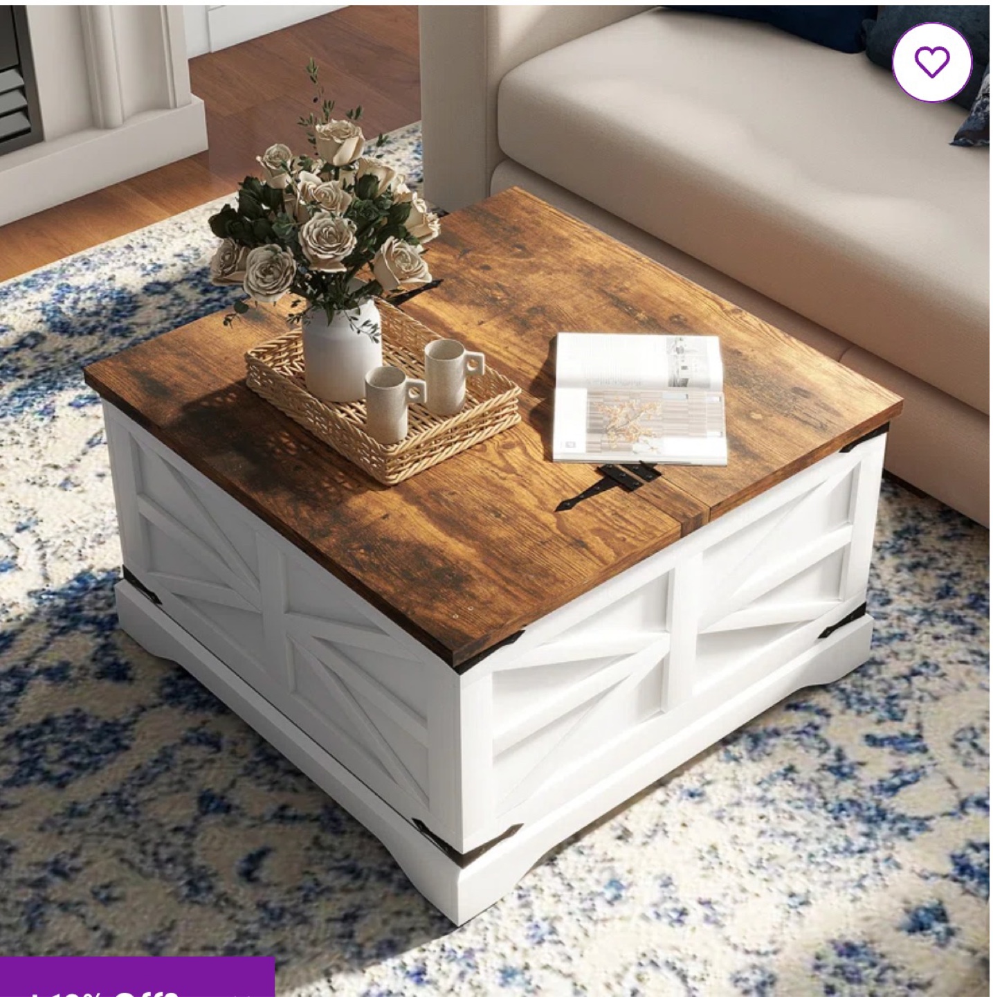 Farmhouse Style Coffee Table with Storage - photo 2