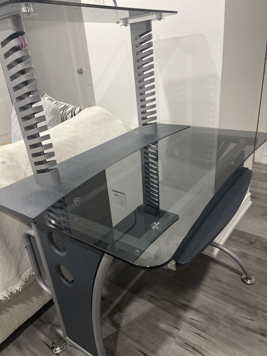 Glass Top Computer Desk with Keyboard Tray