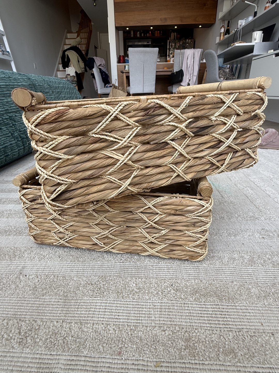 Set of Two Woven Seagrass Storage Baskets with Handles - photo 2
