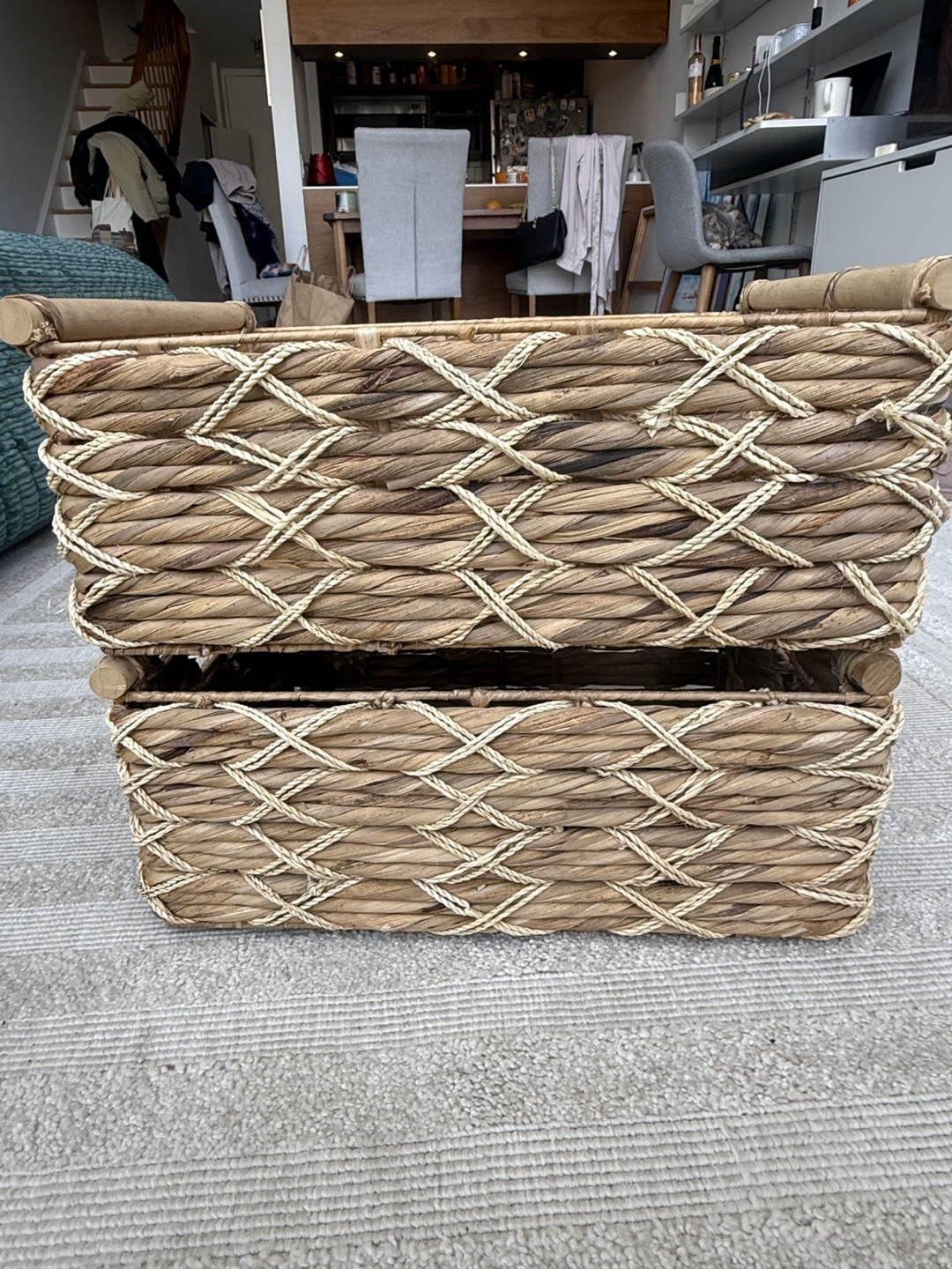 Set of Two Woven Seagrass Storage Baskets with Handles