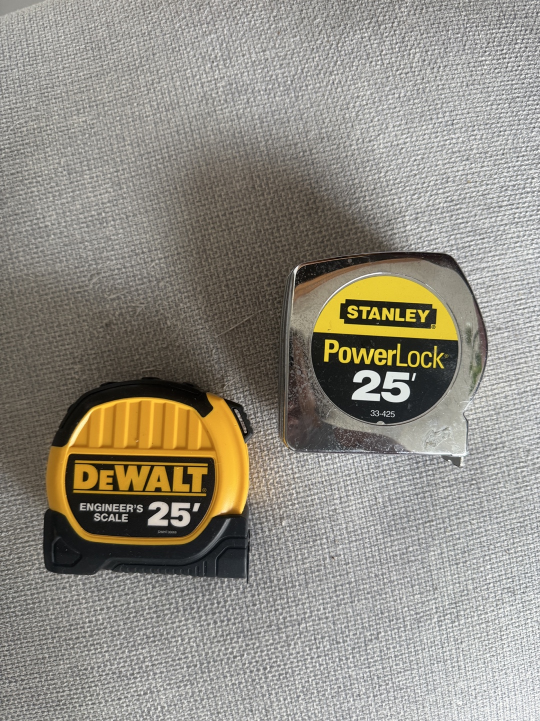 2 - 25ft Tape Measures: Dewalt & Stanley
