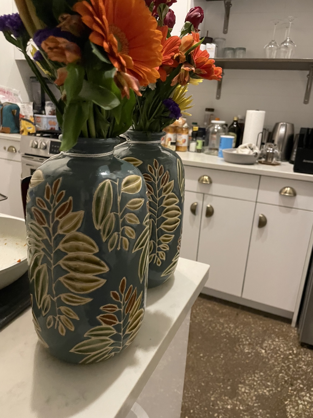 Pair of Decorative Vases with Floral Design