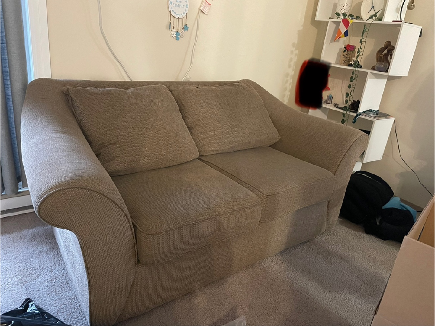 Brown-Beige Loveseat in excellent condition with free Nightstand