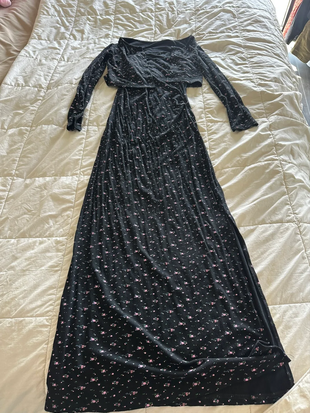 Floral Print Long Sleeve Crop Top and Maxi Dress Set image indicator(4)