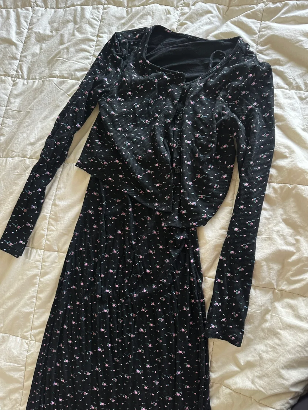 Floral Print Long Sleeve Crop Top and Maxi Dress Set image indicator(3)