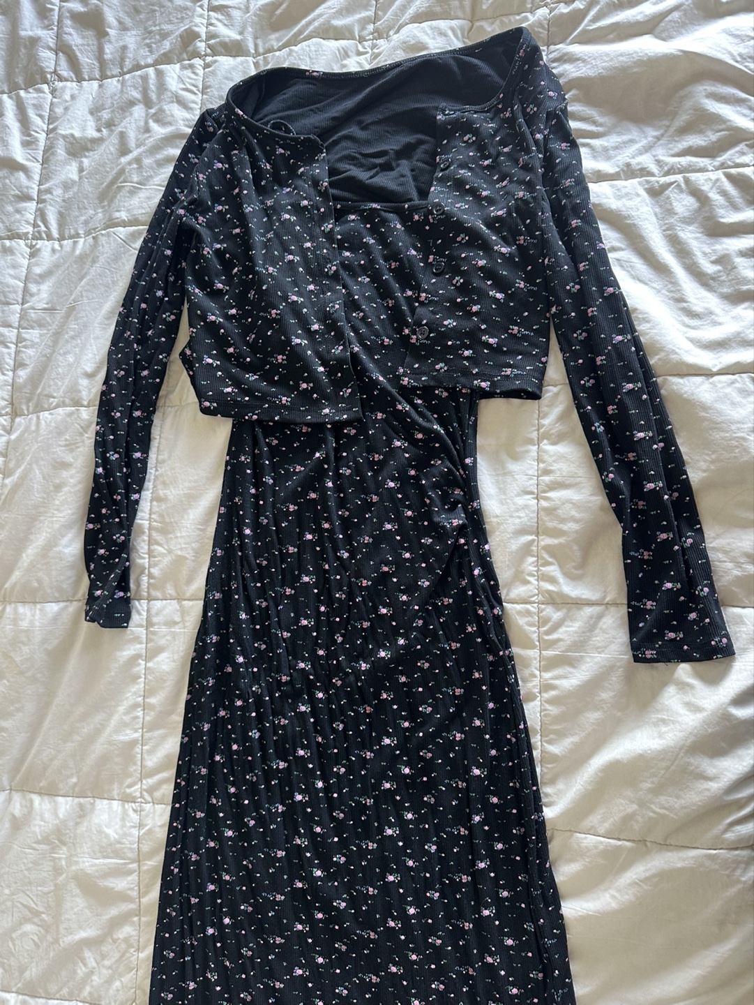 Floral Print Long Sleeve Crop Top and Maxi Dress Set