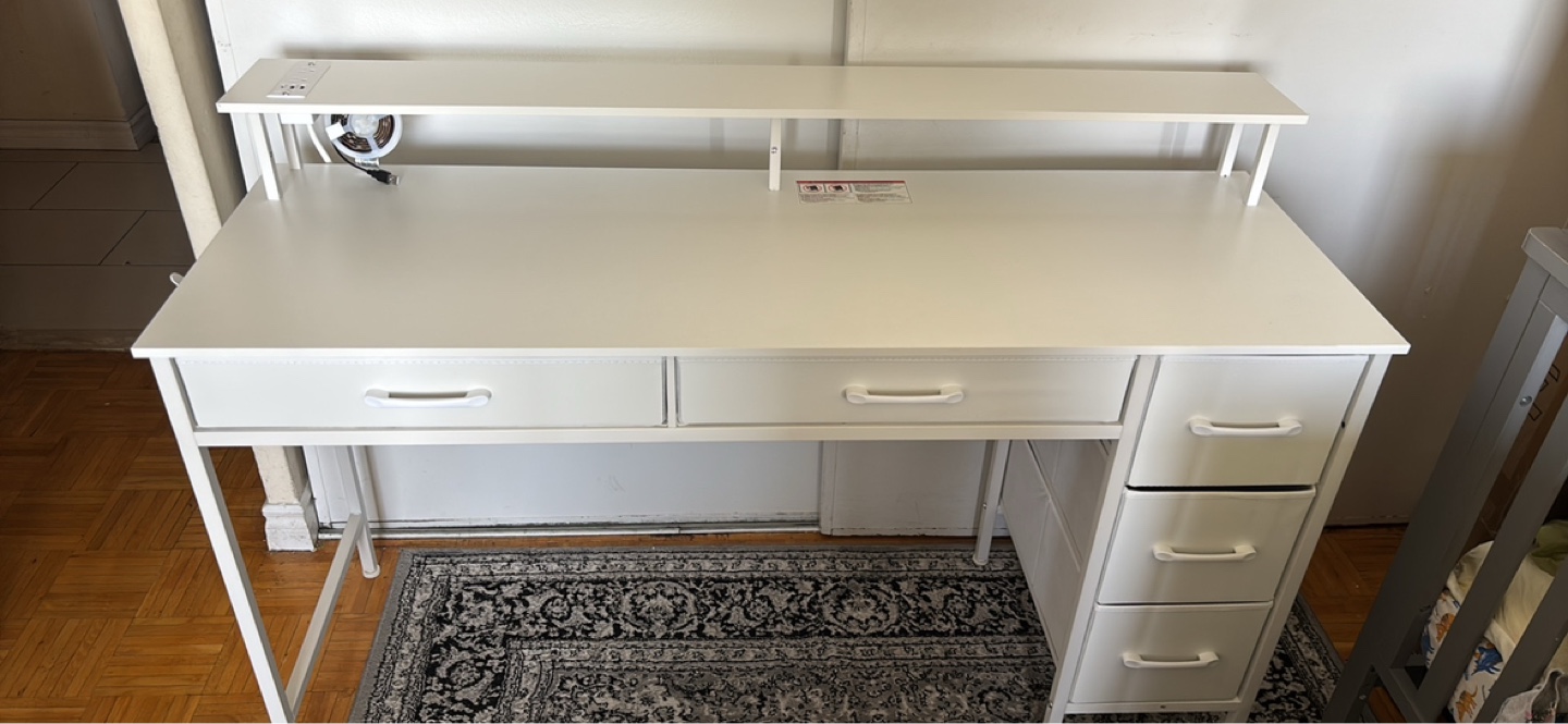New 55 inch White Computer Desk with LED Lights & Power Outlets - photo 2