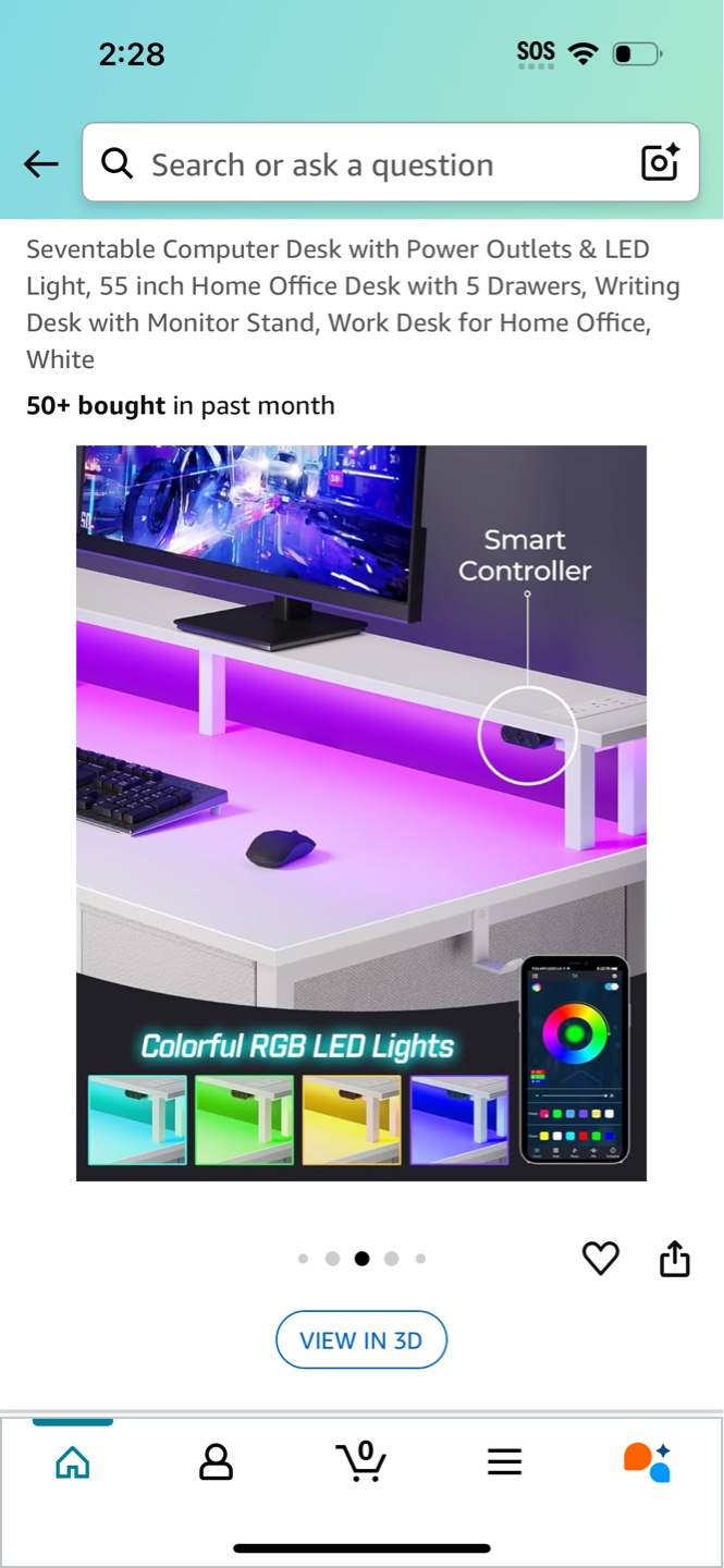 New 55 inch White Computer Desk with LED Lights & Power Outlets - photo 4