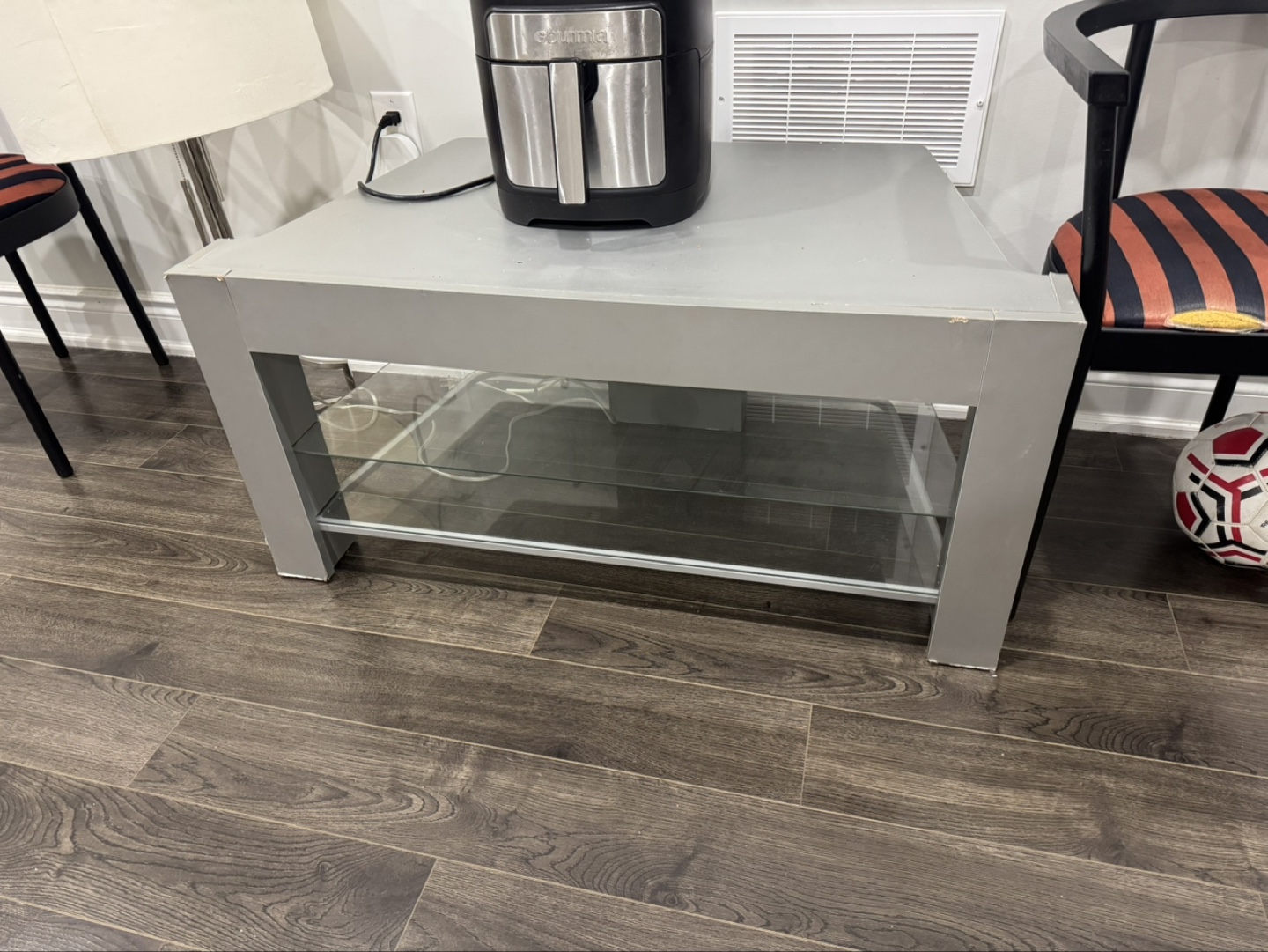 Grey TV Stand with Glass Shelves