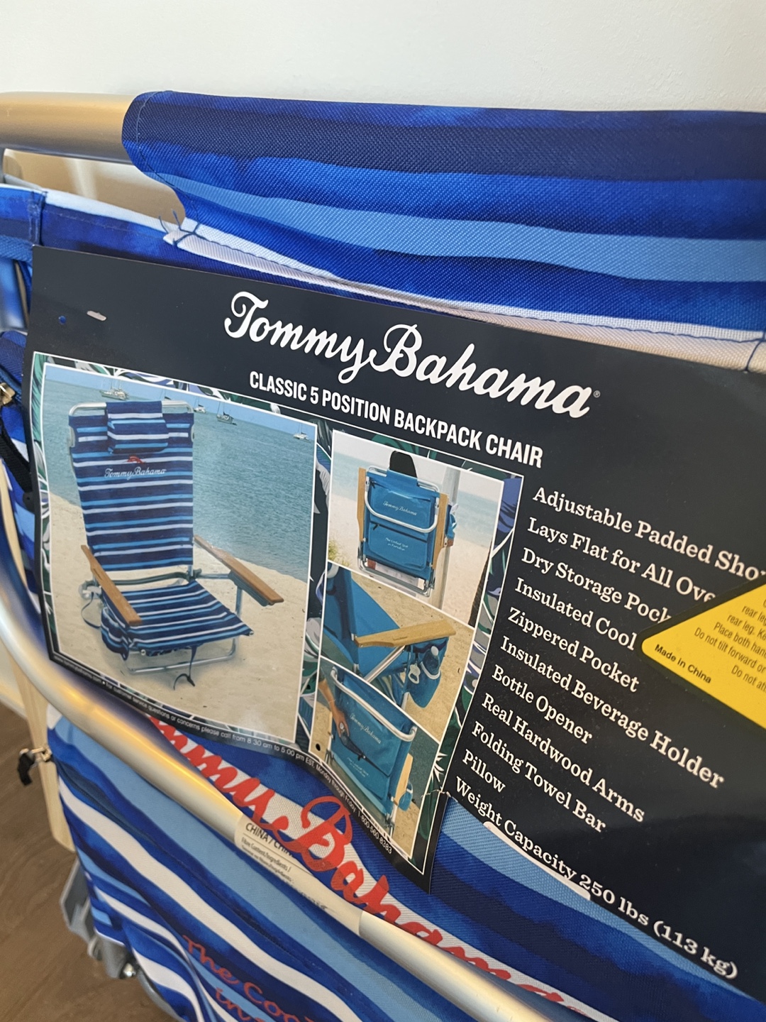 Tommy Bahama Classic 5-Position Backpack Chair - Blue Stripes - photo 5