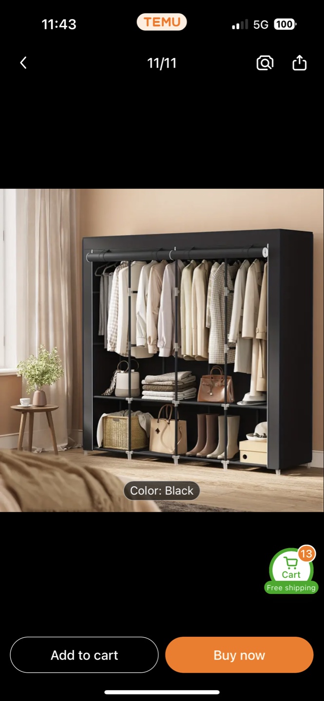 Large Black Fabric Wardrobe Closet Organizer - photo 3