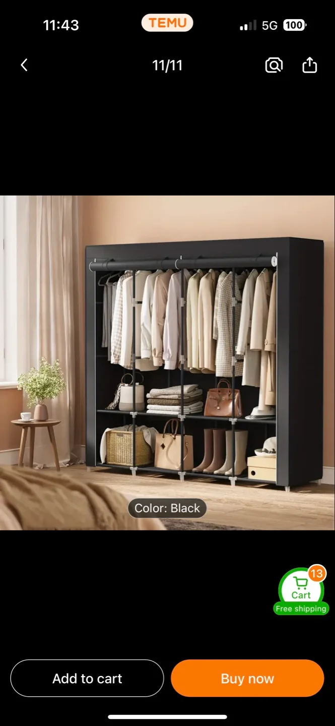 Large Black Fabric Wardrobe Closet Organizer image indicator(3)