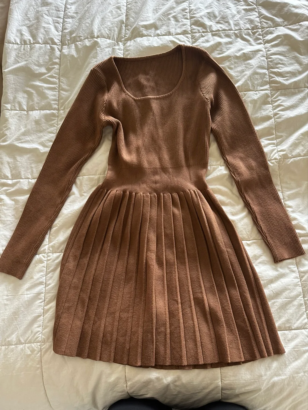 Brown Knit Pleated Mini Dress image indicator(6)