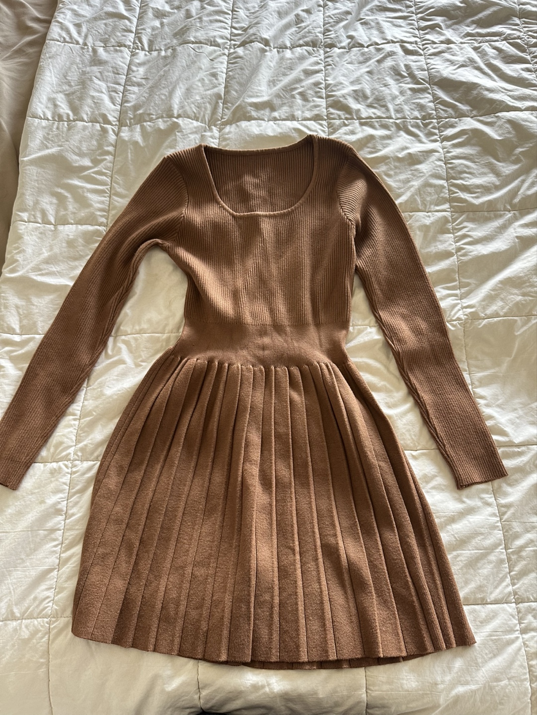 Brown Knit Pleated Mini Dress - photo 3