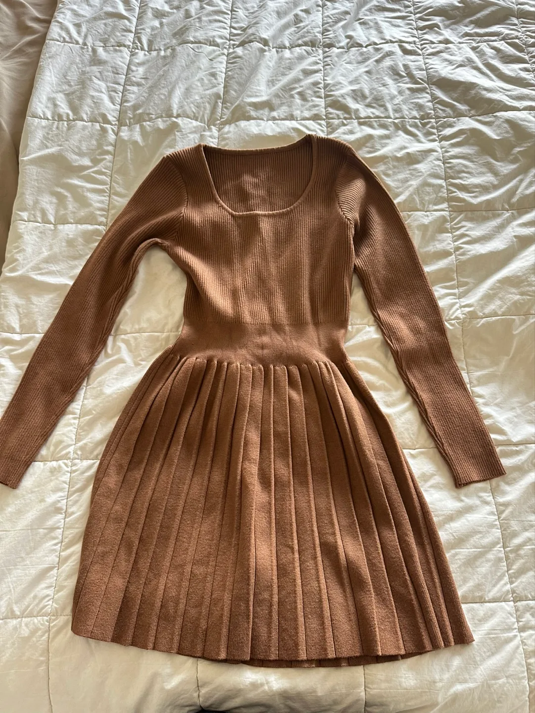 Brown Knit Pleated Mini Dress image indicator(3)