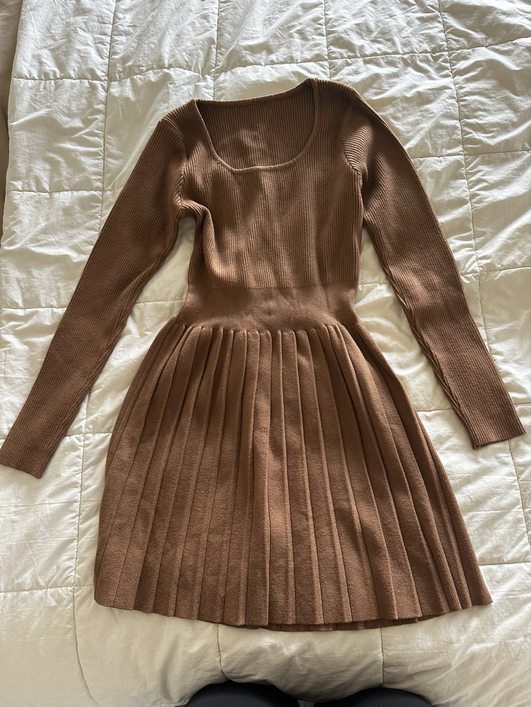 Brown Knit Pleated Mini Dress - photo 4