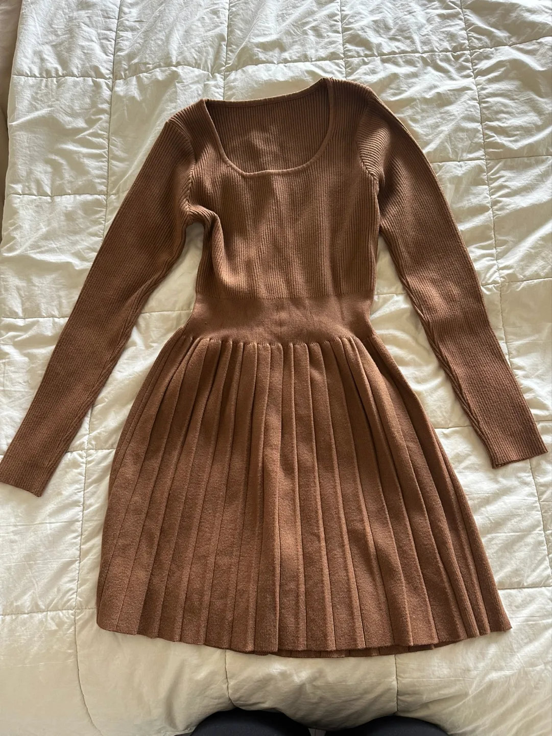 Brown Knit Pleated Mini Dress image indicator(5)